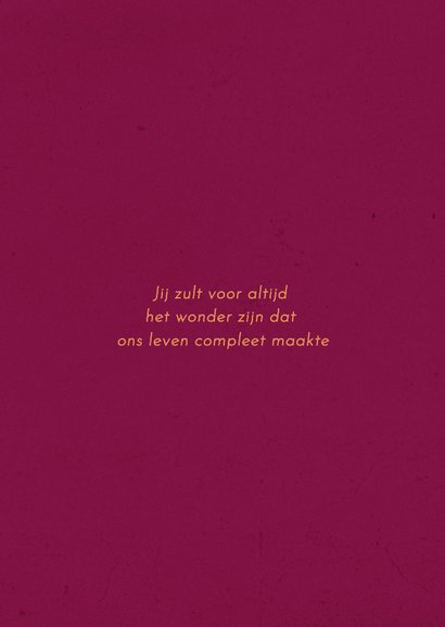 Geboortekaartje paars roze betonlook met oranje zonnetje 2
