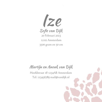Geboortekaartje panterprint fotostrip roze 3