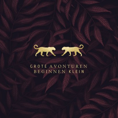 Geboortekaartje panters goud tweeling met jungle bladeren 2
