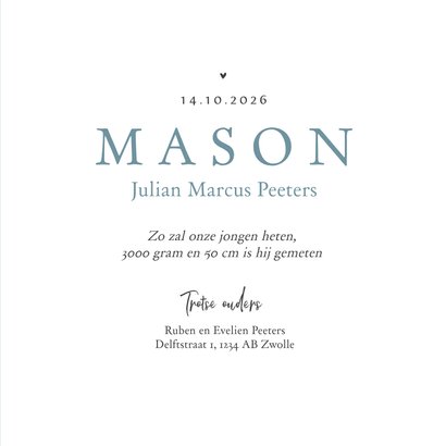 Geboortekaartje papegaaiduiker dieren hartjes jongen 3