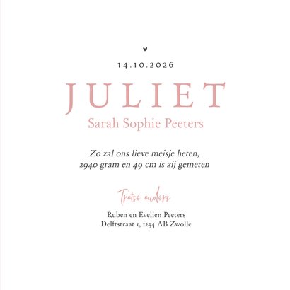 Geboortekaartje papegaaiduiker vogeltje hartjes meisje 3