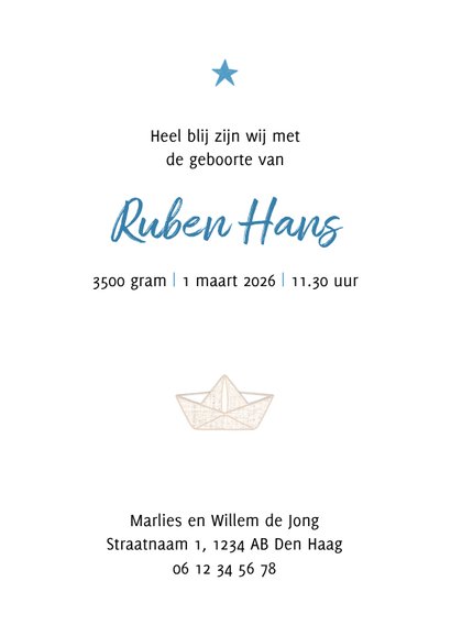 Geboortekaartje papieren bootje ballonnen blauw 3