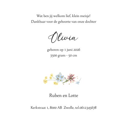Geboortekaartje pastel bloemenkrans 3