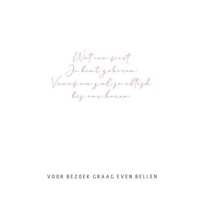 Geboortekaartje pentekening baby roze vlinder 2