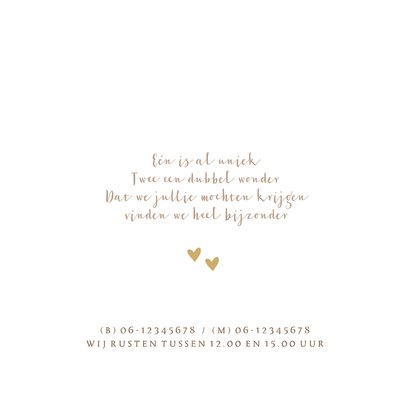 Geboortekaartje - pentekening tweeling baby's in bruindruk 2