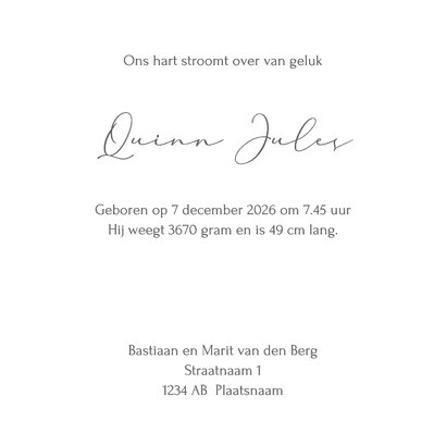 Geboortekaartje pentekening zwart liggende baby 3