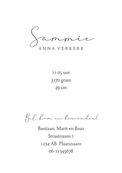 Geboortekaartje Pentekening zwart tweede kindje 3