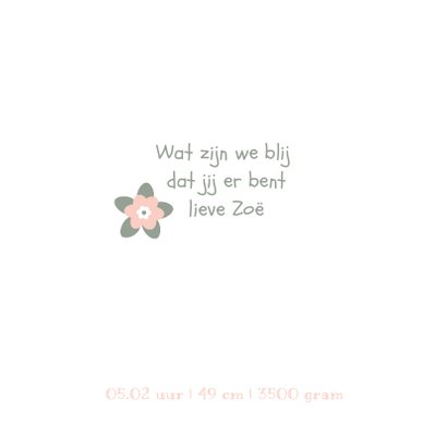 Geboortekaartje perzikroze met lief bloemetje 2