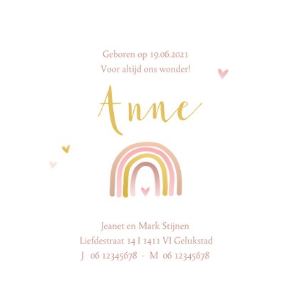 Geboortekaartje regenboog roze goudlook 3