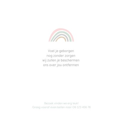 Geboortekaartje regenboogjes roze groen grijs taupe 2