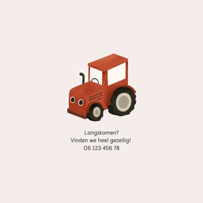 Geboortekaartje rode tractor met schattig gezichtje 2