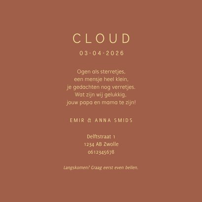 Geboortekaartje roestkleur met gouden mobile 3