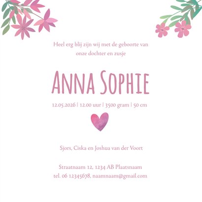 Geboortekaartje roze bloemetjes en foto 3