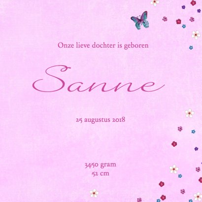 Geboortekaartje Roze Hart Bloem 3