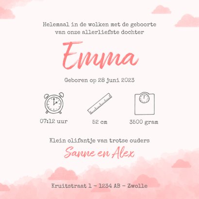 Geboortekaartje roze - Lief klein olifantje 3