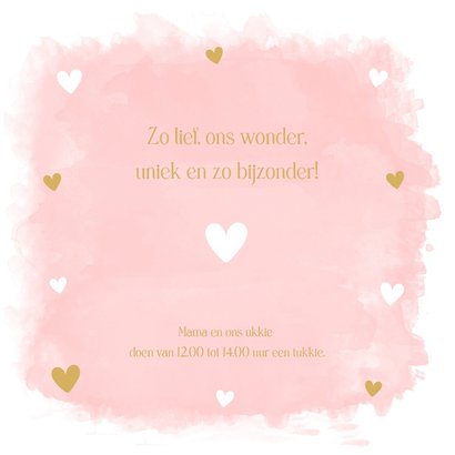 Geboortekaartje roze meisje watercolour hartjes 2