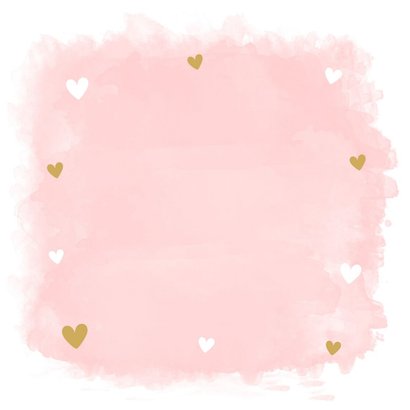 Geboortekaartje roze meisje watercolour hartjes Achterkant