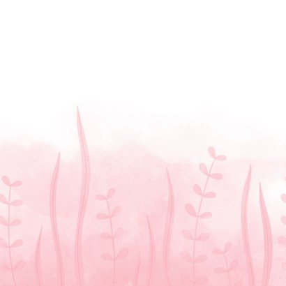 Geboortekaartje roze walvis met ballonnen en waterverf Achterkant