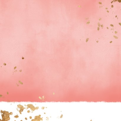 Geboortekaartje roze waterverf gouden spetters Achterkant