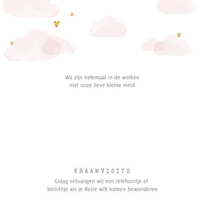Geboortekaartje roze wolken hartjes goudlook 2