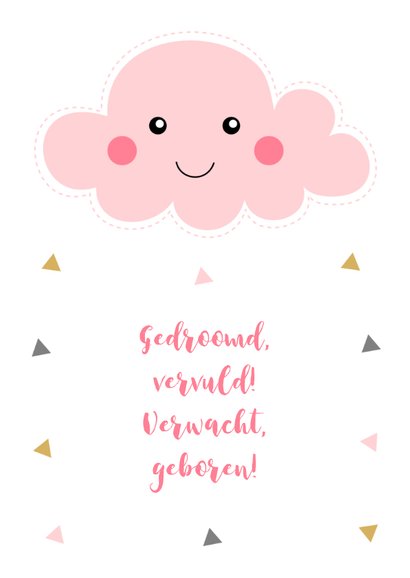 Geboortekaartje roze wolkje driehoekjes 2