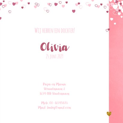 Geboortekaartje schattig roze kaartje met lieve baby pinguïn 3