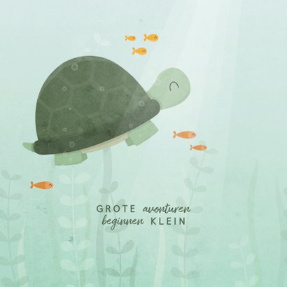 Geboortekaartje schildpad onderwater met visjes 2