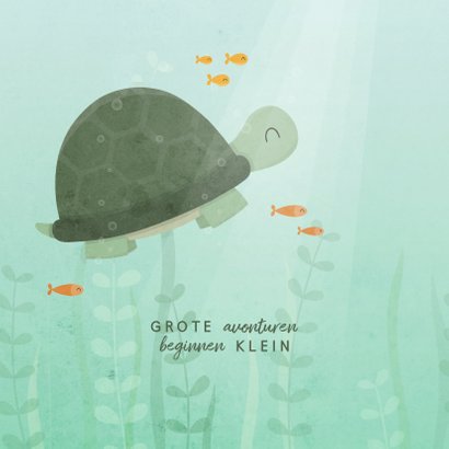 Geboortekaartje schildpad onderwater met visjes 2