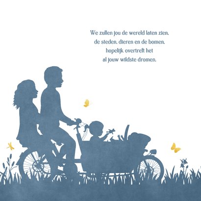 Geboortekaartje silhouet bakfiets met grote zus 2