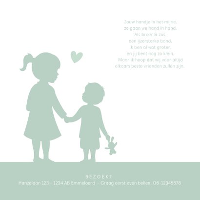 Geboortekaartje silhouet broertje met zus hand in hand 2