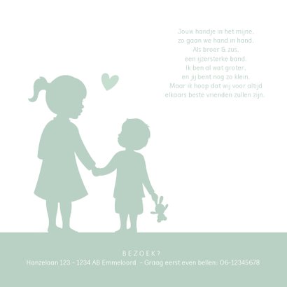 Geboortekaartje silhouet broertje met zus hand in hand 2