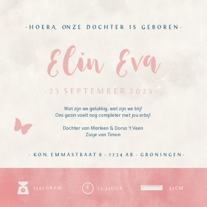 Geboortekaartje silhouet meisje met vlinders en maan 3