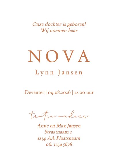 Geboortekaartje slapend meisje met haarband - koperfolie 3