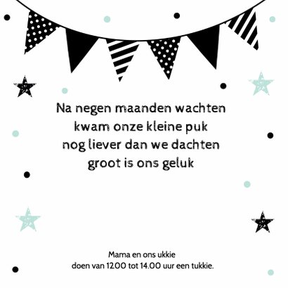 Geboortekaartje slinger zwart-wit jongen confetti 2