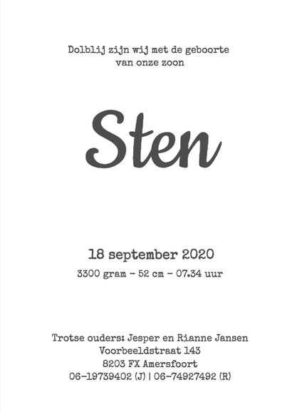 Geboortekaartje Sten Vliegtuig 3