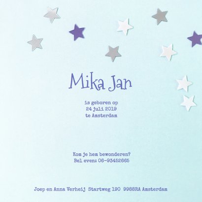 Geboortekaartje ster hip blauw 3