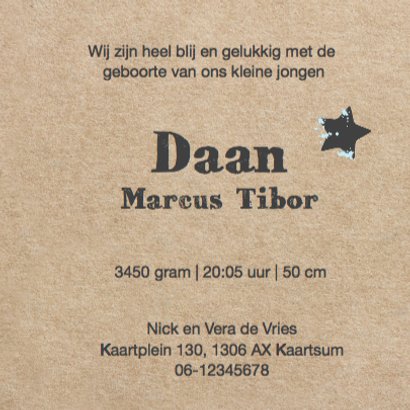 Geboortekaartje ster op kraft 3