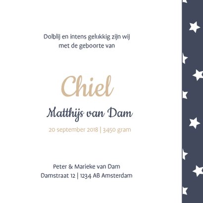 Geboortekaartje sterren en label 3