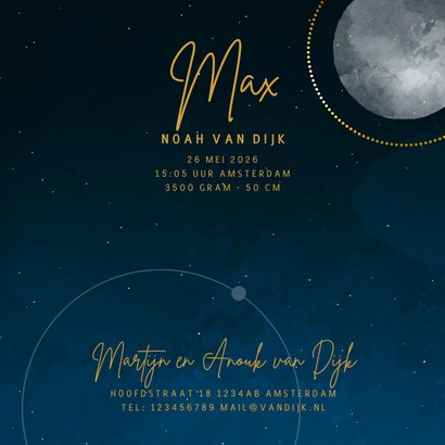 Geboortekaartje sterren maan planeten goudlook jongen 3