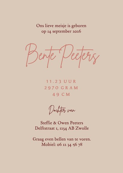 Geboortekaartje stijlvol klassiek bloemen goud hartjes zand 3