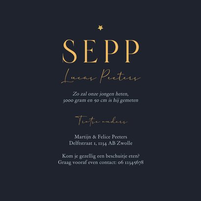 Geboortekaartje stijlvol stoer galaxy waterverf sterren goud Achterkant