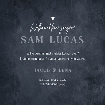 Geboortekaartje stoer betonlook foto hartjes 3