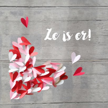 Geboortekaartje hout hartjes roze rood meisje 2