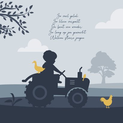 Geboortekaartje tractor boerderij silhouet landschap stoer 2