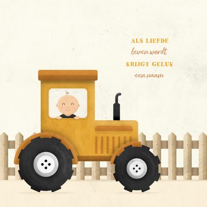 Geboortekaartje tractor met baby en hekje 2