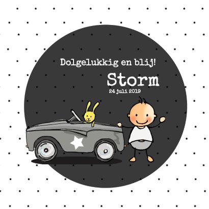 Geboortekaartje trapauto grijs 3