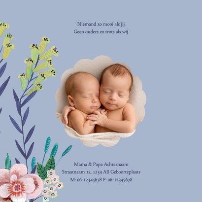 Geboortekaartje tweeling bloemen 2