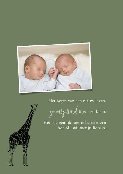 Geboortekaartje tweeling giraffen lijntekening 2