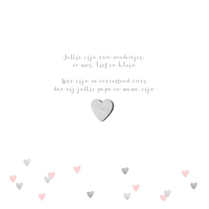Geboortekaartje tweeling hartjes en foto roze 2