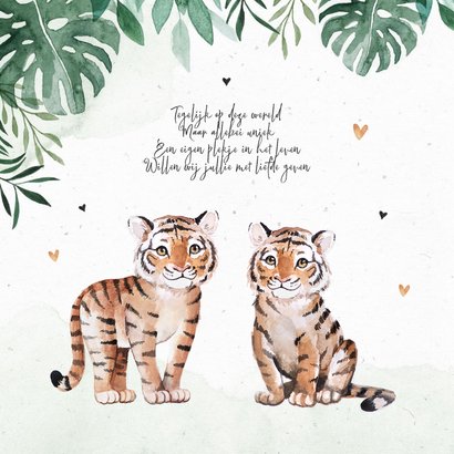 Geboortekaartje tweeling jungle tijger waterverf groen 2
